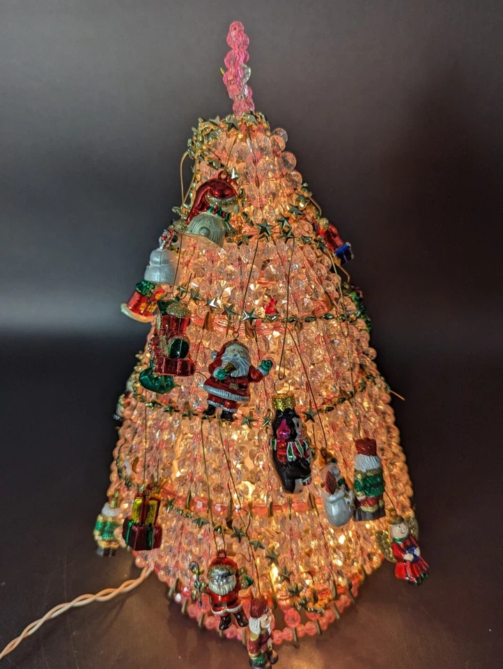 12" ROSA, CUENTAS TRANSPARENTES Y PASADOR DE SEGURIDAD ÁRBOL DE NAVIDAD CON MINI ADORNOS Y LUCES Foto 4 de 4