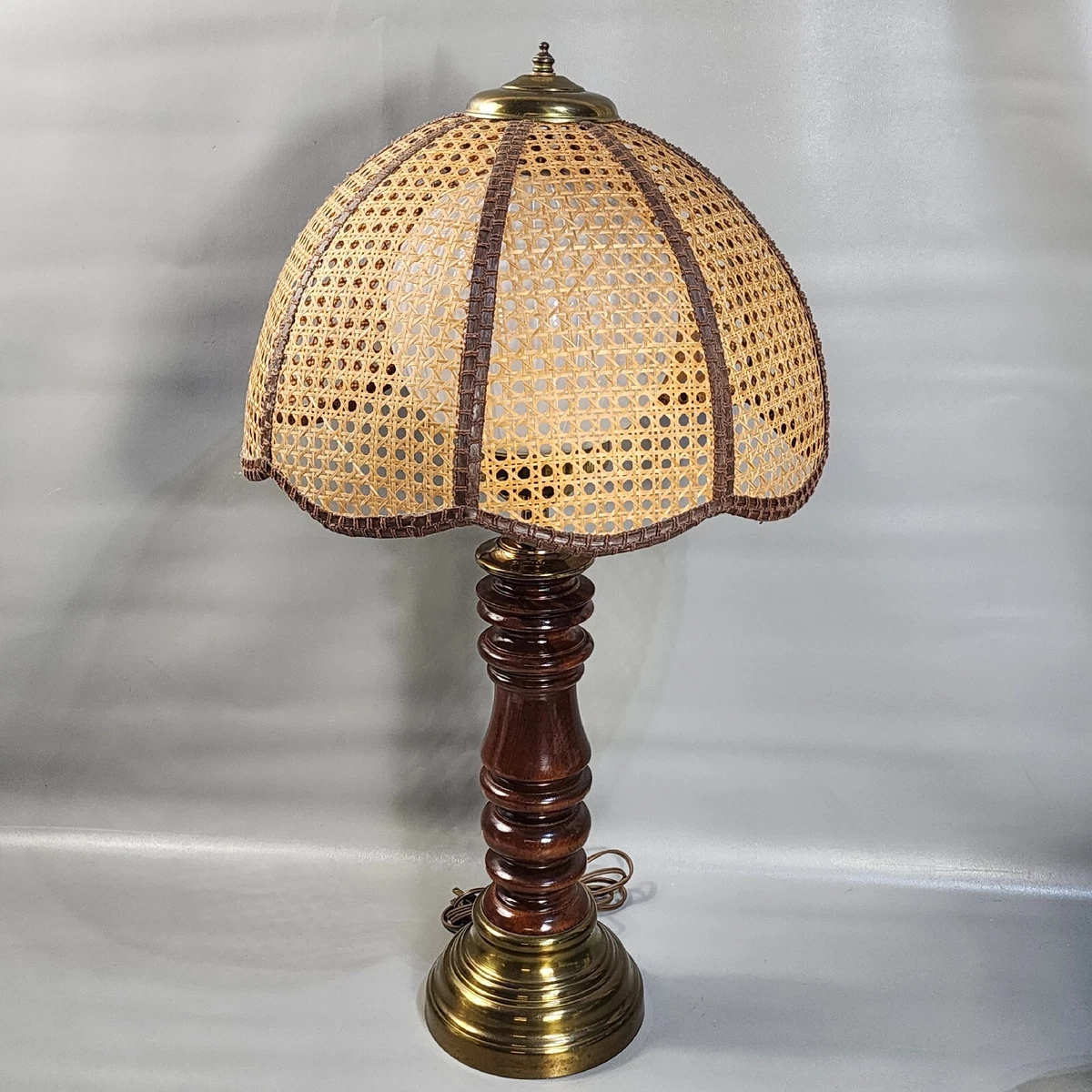Vintage wood and brass table lamp deals