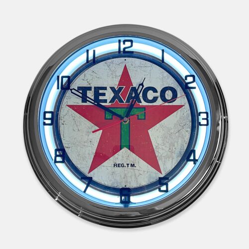 18" Texaco 1936 Logo Metal Sign Designed White Neon Clock - SIGNBOX - Afbeelding 1 van 10