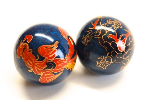 Bolas de campana china vintage en caja original dragón yin yyang ejercicio meditación - Imagen 11 de 12