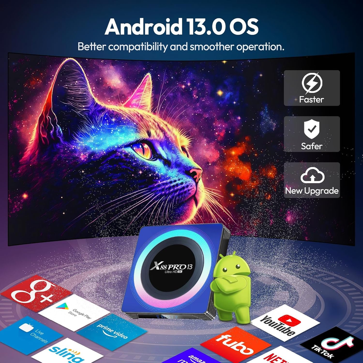 TUREWELL Android TV Box, Android 11.0 Box 4GB RAM 64GB ROM RK3318 Quad