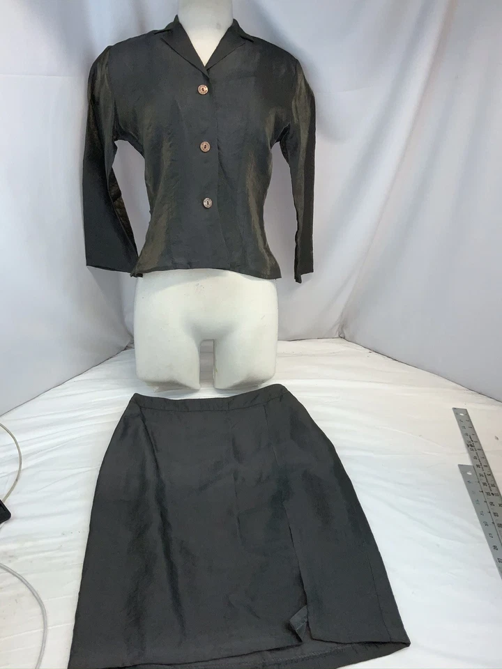 Rossodisera Skirt Suit S Gray Green Viscose Nylon 3 Button Italy YGI J0-205 - Image 2 of 4