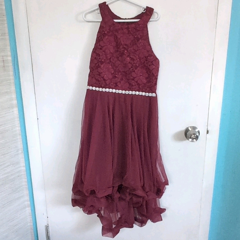 Speechless Burgundy Lace Halter Fit & Flare Formal Dress Girls 10