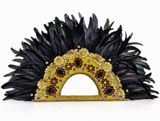 Black Gold Feather Beaded Embroidered Fascinator Headpiece Women Formal