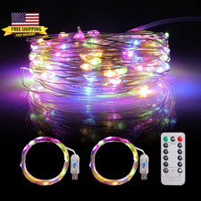 2 Pack Fairy Lights - 100 LED, 33 FT USB Powered Silver Wire String Lights with