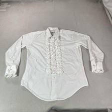 Vintage After Six Dress Tuxedo Shirt Mens Large White Disco Ruffle Formal 70s
