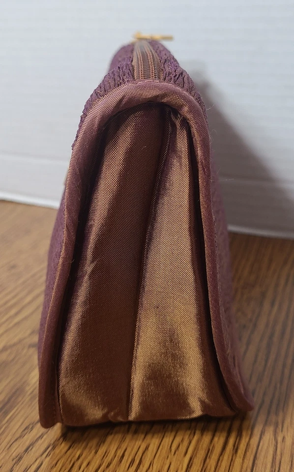 Bolso Jim Thompson Cosmético de Seda Tailandesa 2 Cremallera 8" Marrón/Dorado Foto 3 de 4