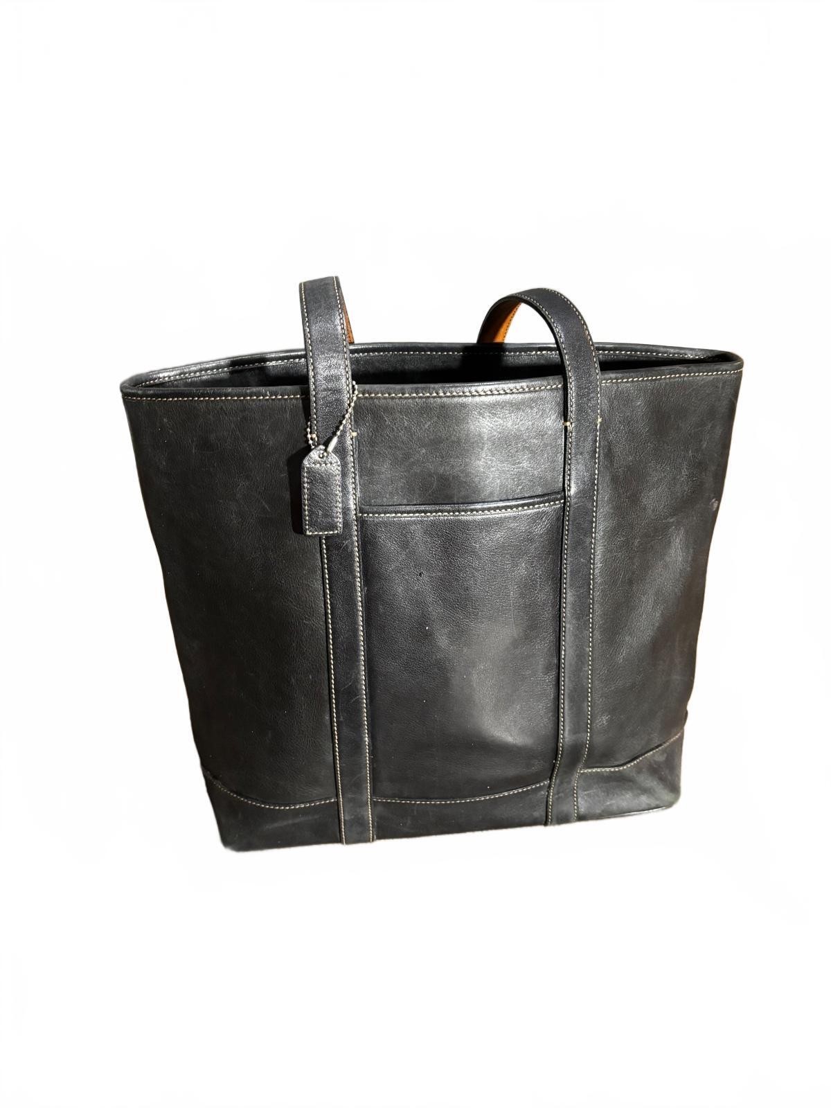 バッグ COACH VINTAGE BLACK LEATHER TOTE BAG Vintage Coach Black Leather Tote Bag - Gem