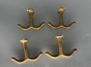 Vintage 4  Brass Double Mustache Under Cabinet Shelf Wardrobe Coat Towel Hooks
