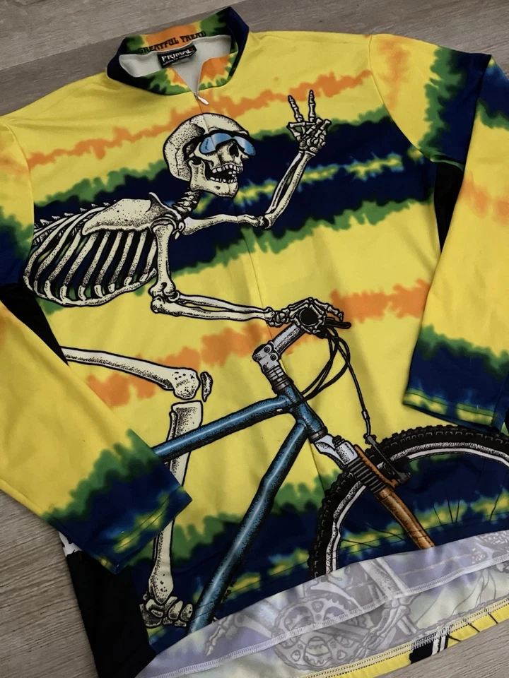 Camiseta de ciclismo Primal Wear Greatful Tread Dead para hombre amarilla esqueleto talla XL Foto 2 de 4