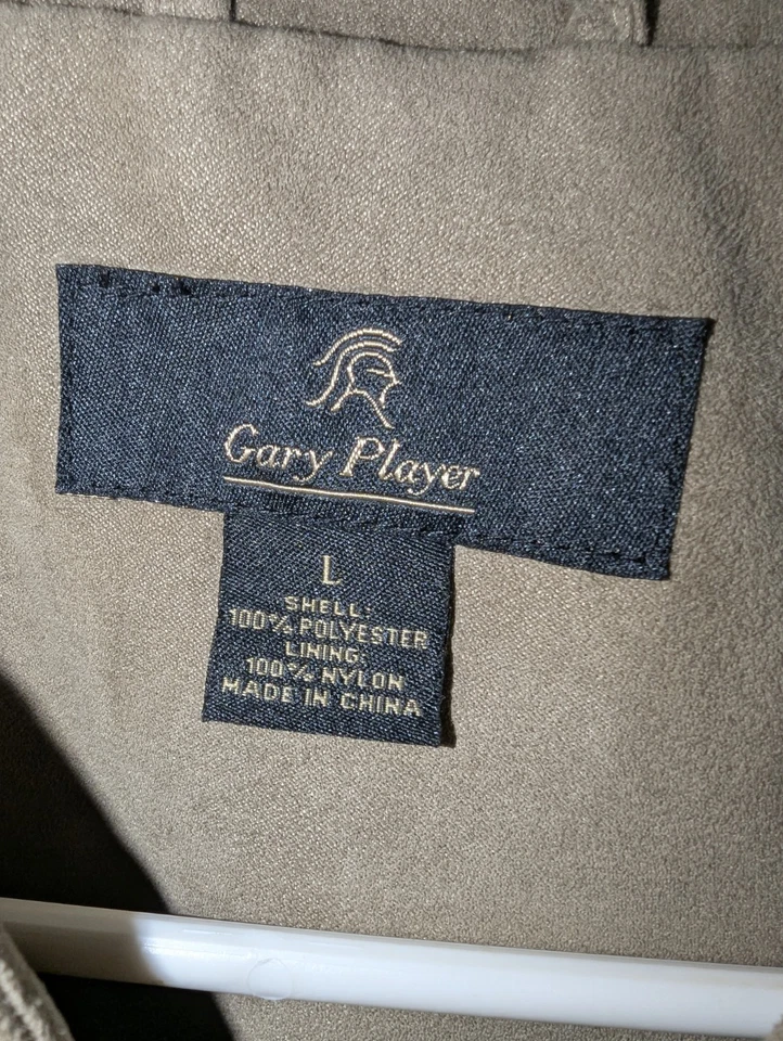 VINTAGE Gary Player Jacket Taupe L Faux Suede Bomber Jacket full zip coat - Image 2 of 4