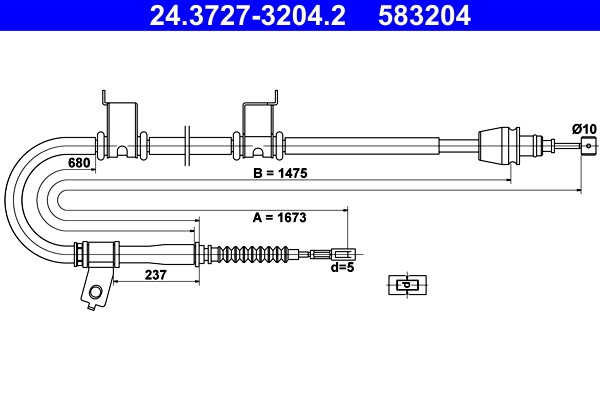 Left Rear ATE 24.3727-3204.2 Cable Pull, parking brake for KIA