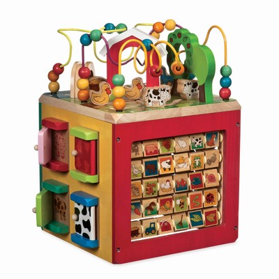 Battat Farm Themed Wooden Activity Cube Toy for Toddlers 1 Year and Up
