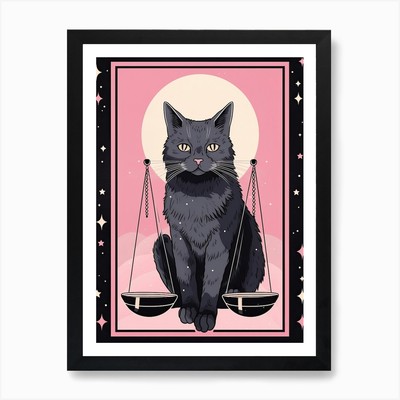 Die Gerechtigkeit Tarotkarte, Schwarze Katze I gerahmtes Wandbild Poster Leinwanddruck Bild