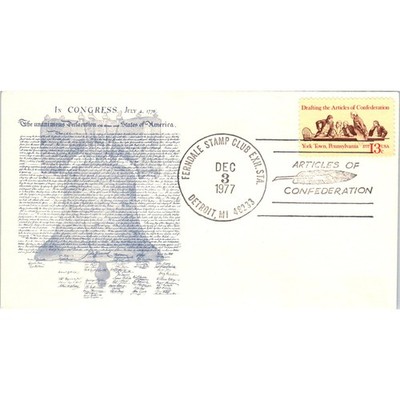 1977 Articles of Confederation Ferndale Stamp Club Detroit Postal Cover TI5-PC1