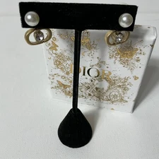 Dior Gold and Pearl Logo Earrings