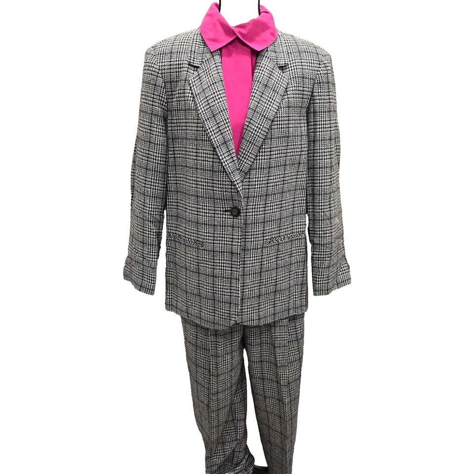 80s Preppy Requirements Blazer (8) Pants (10) Womens Houndstooth Wool Blend Suit - Image 3 of 4