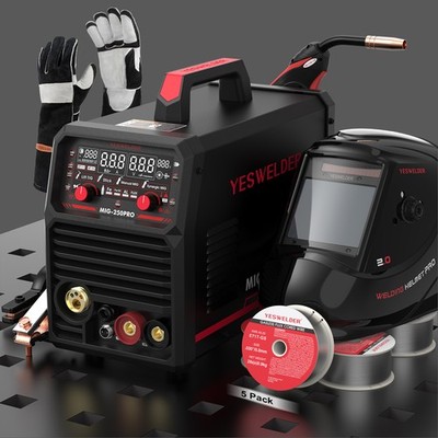 YESWELDER MIG-250 PRO 6-in-1 Welder with Helmet, Gloves & 5 Wires, 250A 220V
