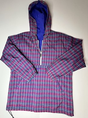 Nike 1990s Plaid Purple Vintage Reversible Hooded Pullover Windbreaker Size M