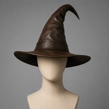 Gothic Witch Hat Leather Wide Brim Pointed Wizard Hat Halloween Costume