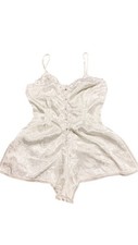 Victoria  s Secret Vintage White Satin Jacquard Lace Romper Teddy 90s Size S Y2K