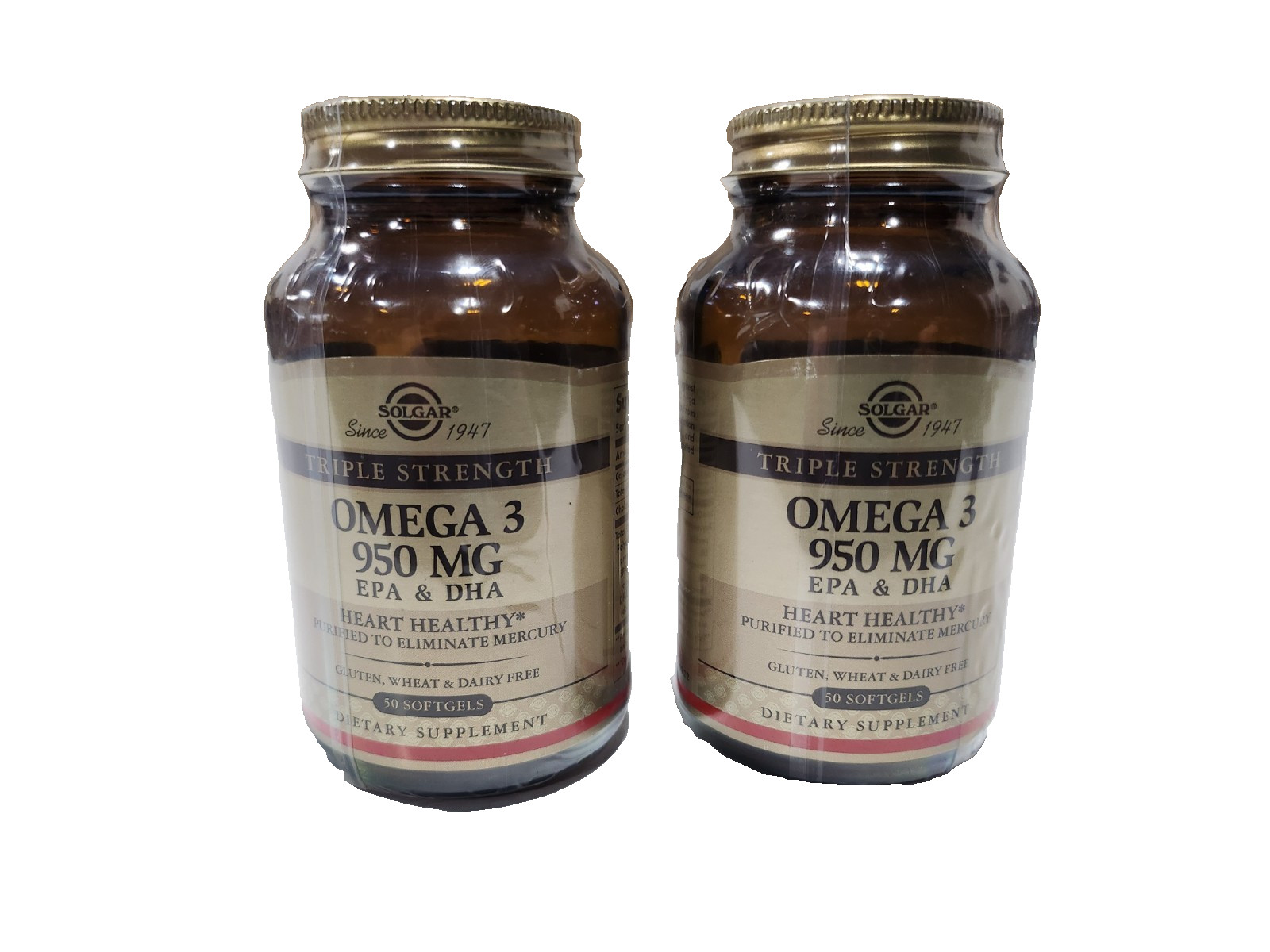 Solgar Triple Strength Omega-3 950 mg 100 Softgels - 2 Bottles Pack-Exp 07/2027
