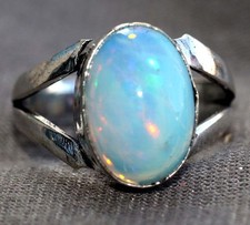 925 Silver Plated Fiery Natural Ethiopian Opal Ring US 6 Wedding Gift Trendy GW