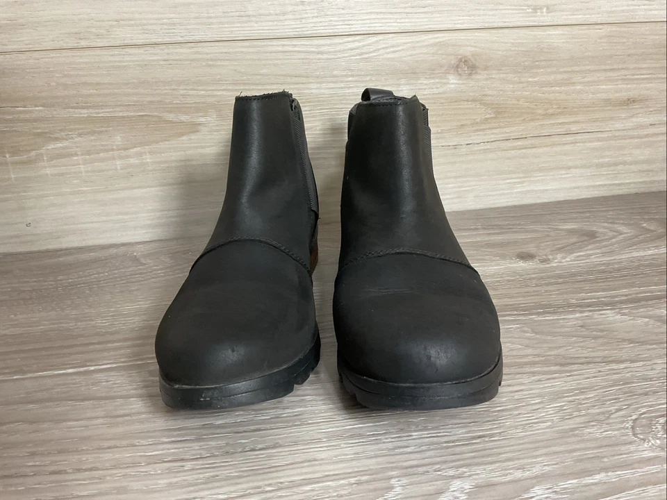 Sorel Emelie Chelsea Negro Impermeable Botines Talla 9 Pull On Preppy Foto 3 de 4