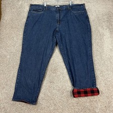 Croft Barrow Jeans Mens 52x32 Medium Wash Denim Straight Leg Flannel Lined EUC