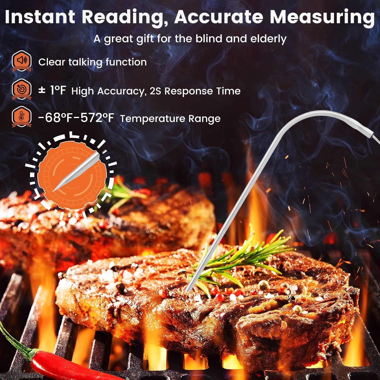 Leepenk 2025 New Upgrade Digital Talking Meat Thermometer with Clear Voice Br...