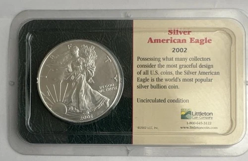 2002 American Silver Eagle 1 oz .999 Fine Silver $1 Coin – Uncirculated in Case