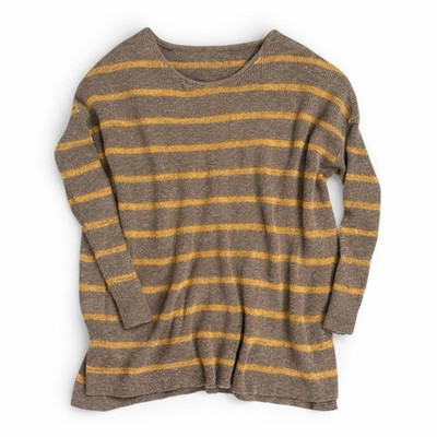 Free People Relaxed Striped Knit Sweater XS Brown Yellow Slouchy