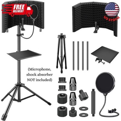 Studio Recording Microphone Isolation Shield with Pop Filter & Tripod Stand
