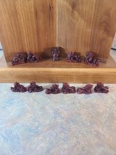 Vintage Chinese Dark Red Resin Dragon Statue Figurine Small 2  x 2  Set Of 11
