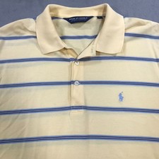 Ralph Lauren Polo Golf Shirt Men's Large Yellow Blue Striped Vintage Pima Cotton