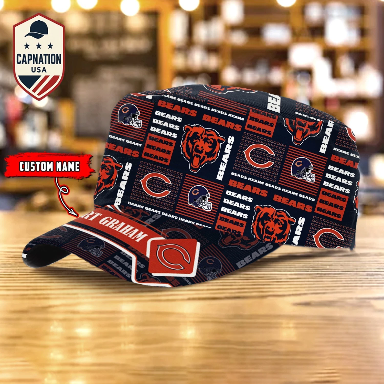 Chicago Teama Bears Custom Military Cap NF-L Flat Cap Baseball Cap Gift For Men