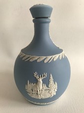 Wedgwood Blue Jasperware Glenfiddich whiskey decanter empty.