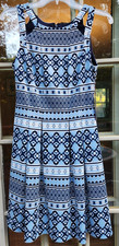 VINCE CAMUTO DRESS, Blue & White Fit & Flare,Sleeveless, Pockets Women's 4