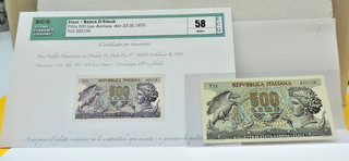 RARA BANCONOTA DA 500 LIRE "ARETUSA" DEC. 23/02/1970 PERIZIATA "STP 58"