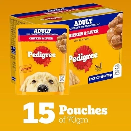 Ped Adult Dog Food Chicken Liver Gravy 70g x15 Balanced Wet Meal Pack