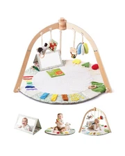 Wooden Baby Play Gym Mat – Anti - Slip Tummy Time & Activity Mat, 5... Fas