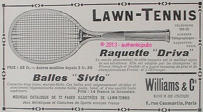 ADVERTISEMENT WILLIAMS & C° RACKET DRIVEA LAWN TENNIS BALLS SIVTO 1904 PUB RARE