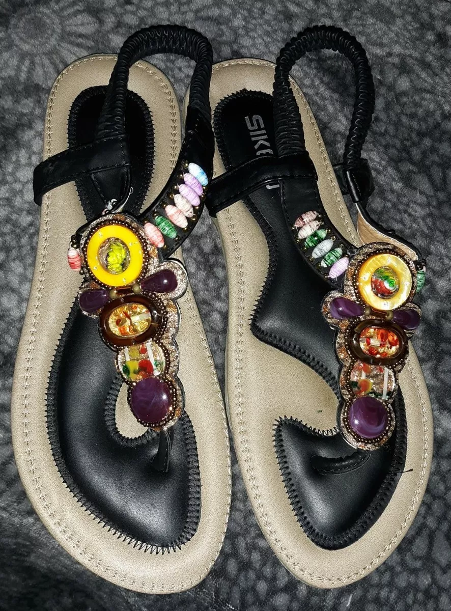 Siketu Brand Women s Size 9 Beige Brown Thong Sandals Pretty Jewel