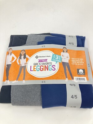 Member s Mark 3-Pack Girl s Favorite Leggings BLACK/GREY/BLUE Choose Size