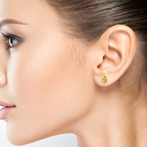 Pear Cut Natural Gemstone Stud Earring For Women Gift | Bezel Set in 14k Gold - Picture 59 of 121