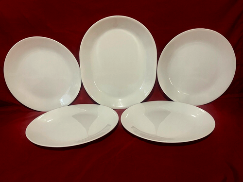 Corelle Winter Frost White Set Of 4 Dinner Plates & 1 Oval Serving Platter USA