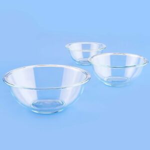 Glass Mixing Bowl Set 3-Piece Set, Nesting, Microwave and Dishwasher Safe 