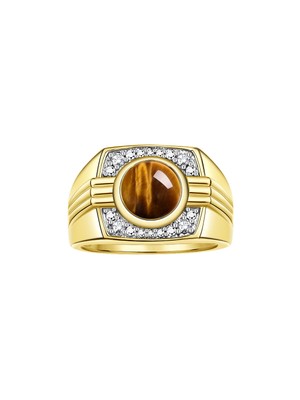 RYLOS Men's Yellow Gold Plated Silver Gemstone & Diamond Ring, Sizes 8-13