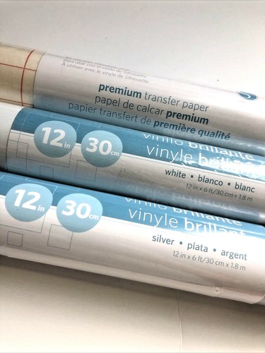 Genuine Silhouette Brand Vinyl Rolls - Lot of 3 - Transfer Paper, White, Silver - Picture 2 of 4