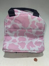 Pink Cow Print Reusable Lunch Tote Insulated Cooler Bag Handbag For Women